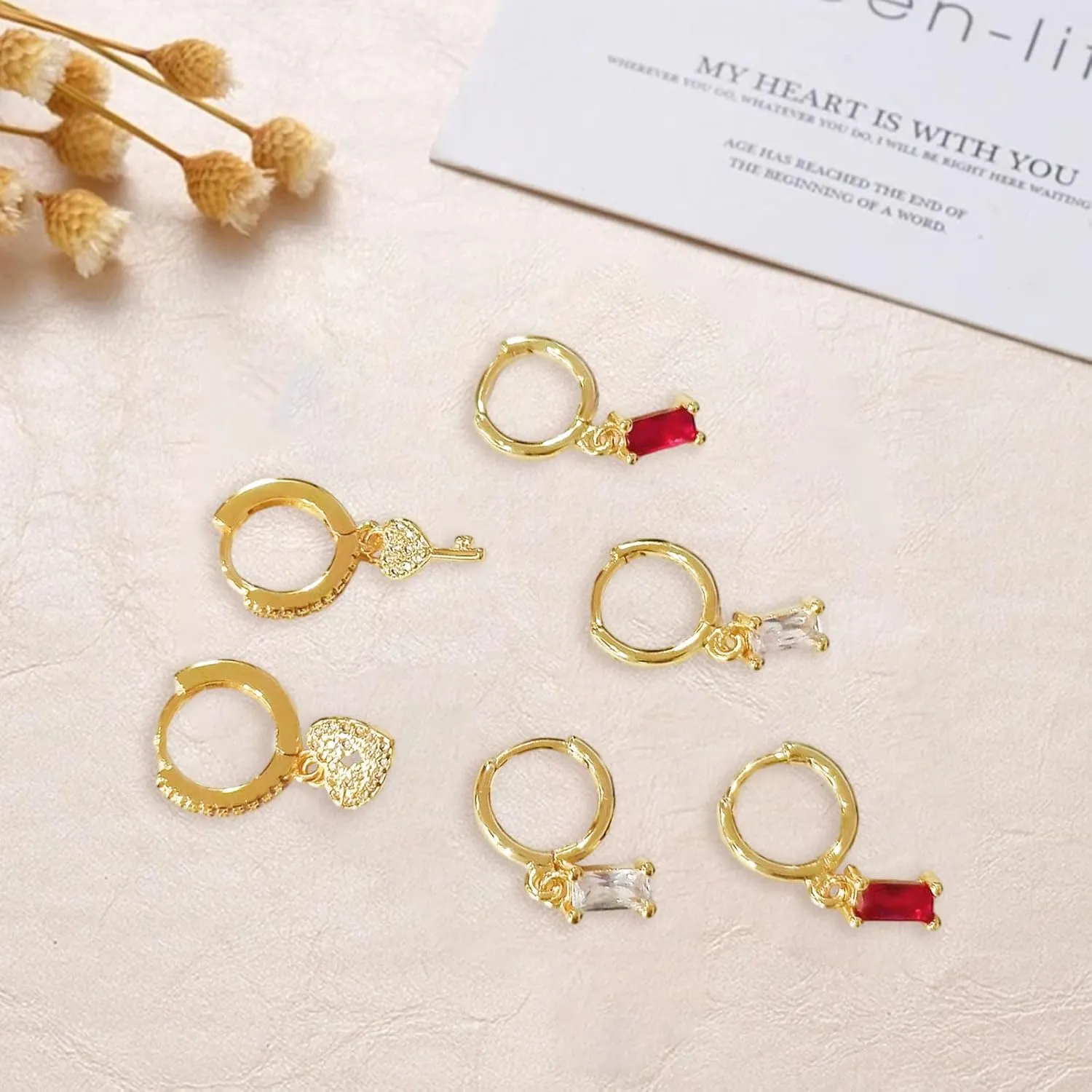 Small Gold Huggie Hoop Earrings For Women, Dainty 14K Gold and Pink Diamond Earrings Hypoallergenic Jewerly For Girls