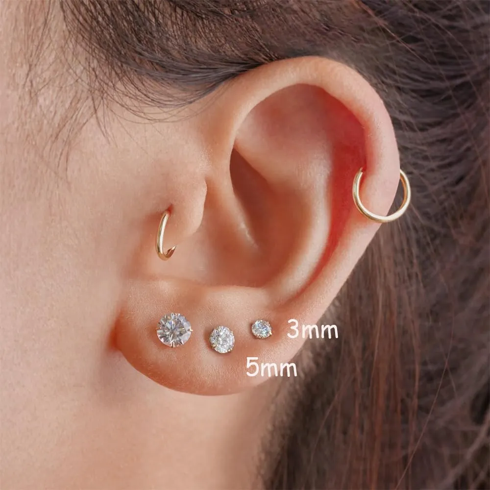 Smilebelle 2 Pairs Gold Flat Back Earrings, Screw Back Earrings Gold Cartilage 14k Gold Stud Earrings Hypoallergenic Tragus Earrings for Women Girls Nap Sleeper Earrings Gold Jewelry Gifts (3 5mm CZ)