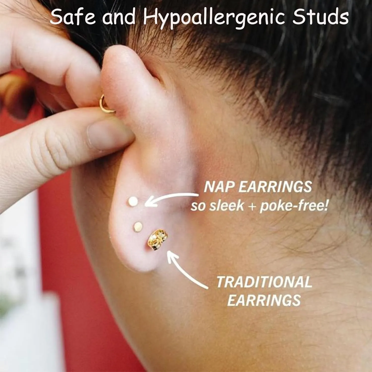 Smilebelle 2 Pairs Gold Flat Back Earrings, Screw Back Earrings Gold Cartilage 14k Gold Stud Earrings Hypoallergenic Tragus Earrings for Women Girls Nap Sleeper Earrings Gold Jewelry Gifts (3 5mm CZ)