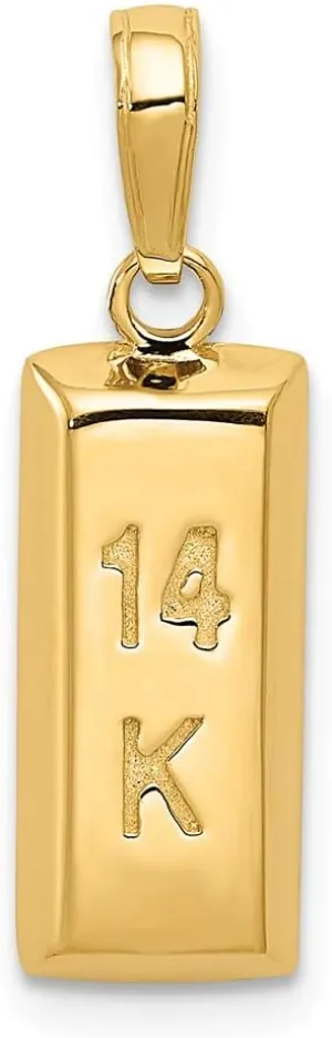 Solid 14K 3-D, 14K Gold Bar Pendant