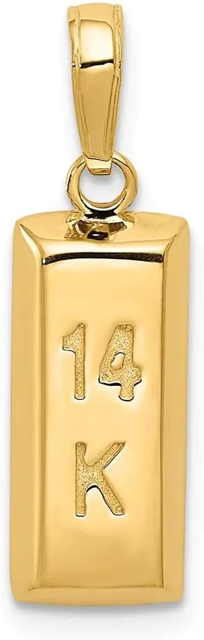 Solid 14K 3-D, 14K Gold Bar Pendant
