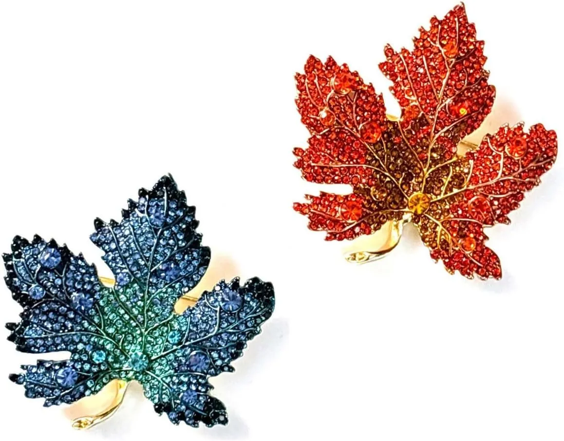 Sparkling rhinestone maple leaf brooch - exquisite blue/red lapel brooch, suitable for women's clothing, hats, and bags - special occasions such as Christmas, Valentine's Day, birthdays, etc