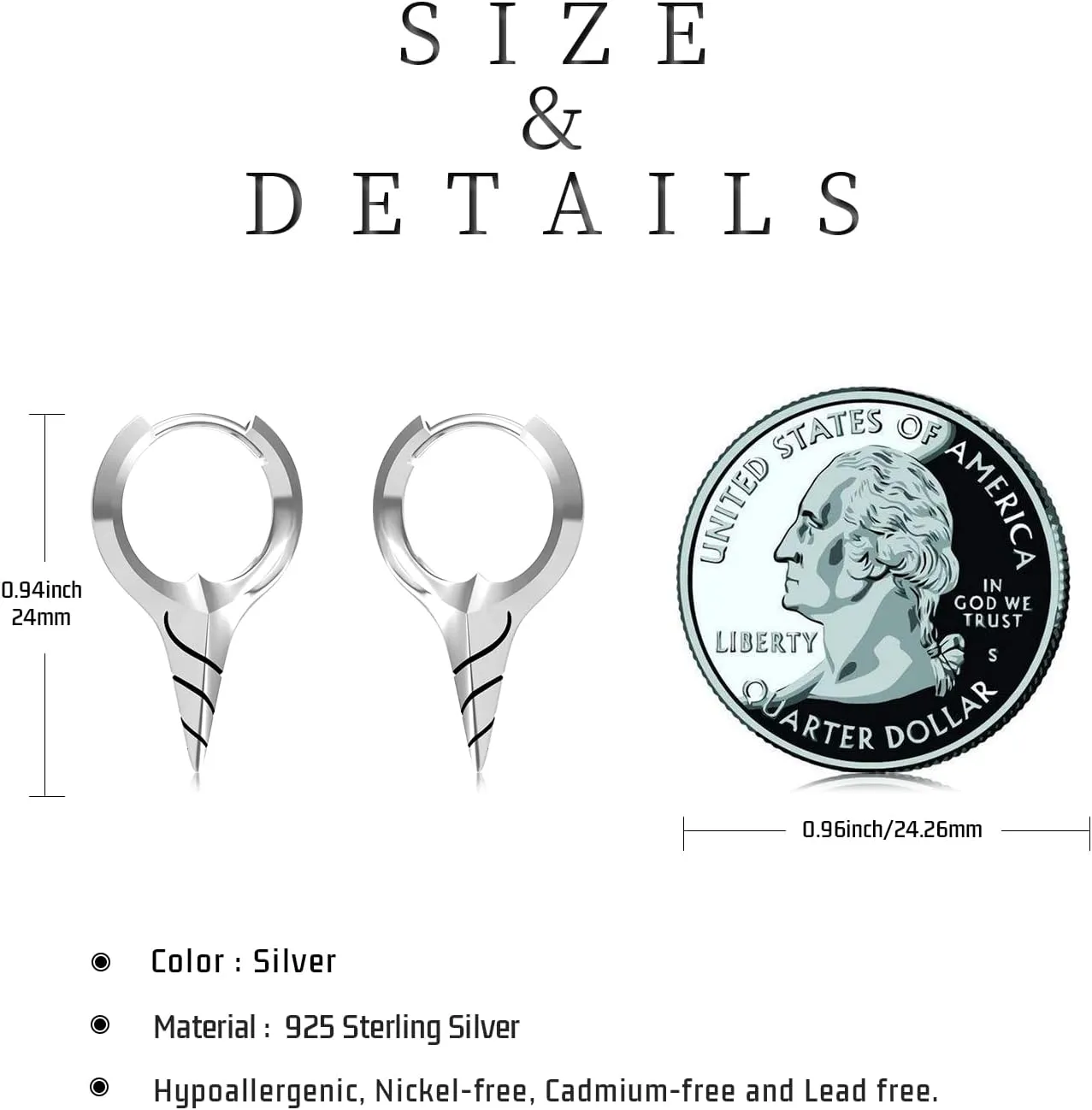 Spike Earrings 925 Sterling Silver Sword Cross Huggie Hoop Earrings Small Dagger Spike Dangle Drop Hoop Earrings Punk Jewelry Earrings for Women Men