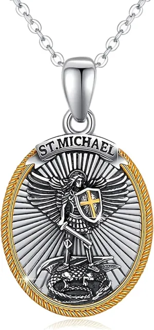 St Michael/St Christopher/St Benedict Necklace for Men Women, Viking Holy Sword Archangel Protection Pendant Jesus Angel Guardian Cross/Virgin Mary Amulet Shield Jewelry Gifts for Men Women