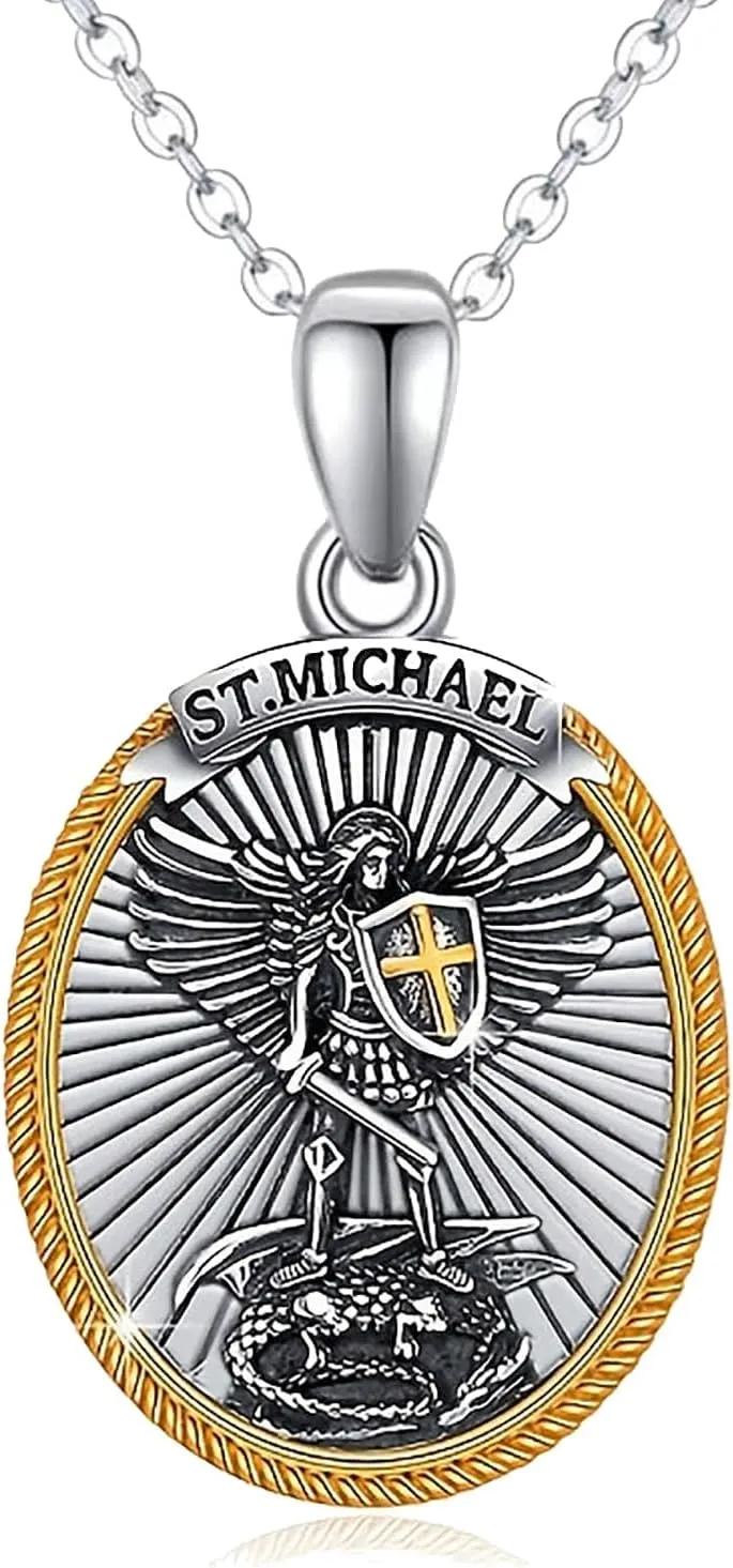 St Michael/St Christopher/St Benedict Necklace for Men Women, Viking Holy Sword Archangel Protection Pendant Jesus Angel Guardian Cross/Virgin Mary Amulet Shield Jewelry Gifts for Men Women