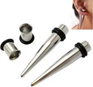 Stainless Steel Ear Gauge Taper Stretching and Single Flare Plugs Flesh Tunnel Kit (1G - 7mm) 2 Steel Tapers & 2 Steel Tunnels (4 Pieces) Tunnels Ear Stretching Kit Gauges Gauging Plugs