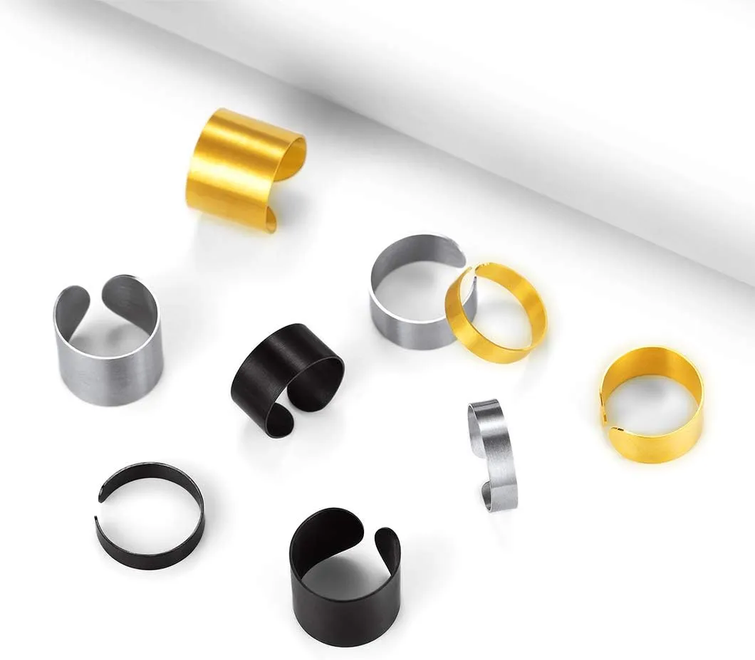 Stainless Steel Open Band Ring for Men Women 18K Gold/Black Plated Brush/Smooth Surface Rings Set Minimalist Jewelry(with Gift Box)