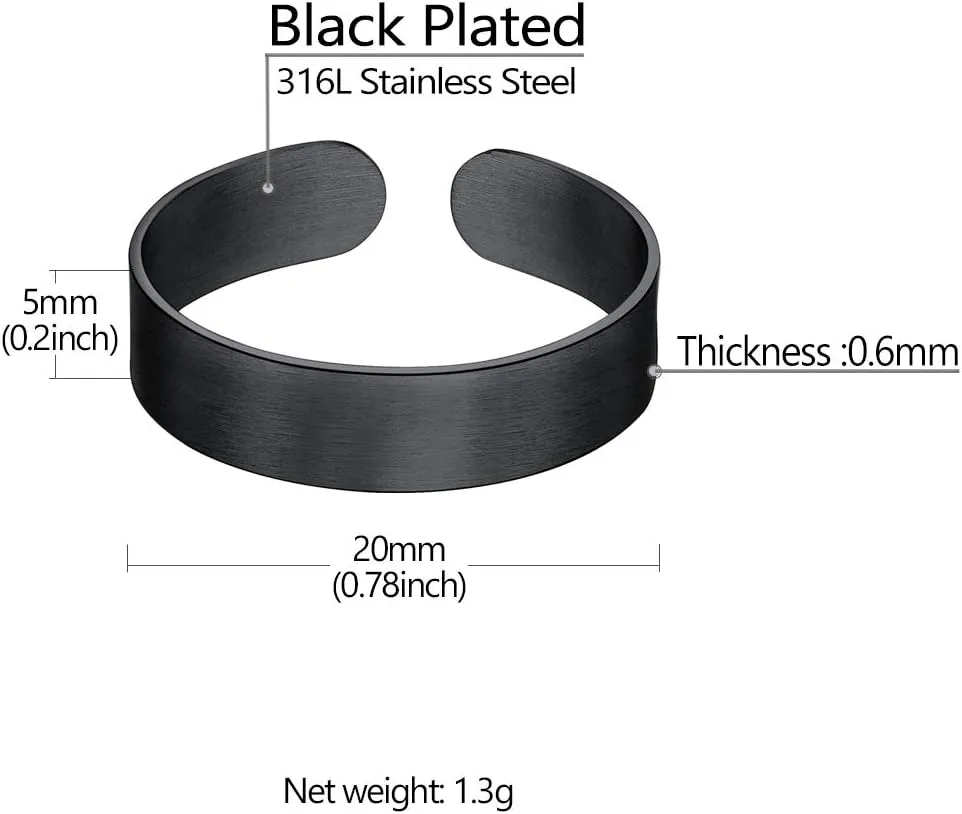 Stainless Steel Open Band Ring for Men Women 18K Gold/Black Plated Brush/Smooth Surface Rings Set Minimalist Jewelry(with Gift Box)