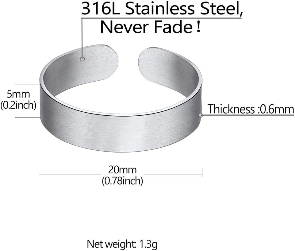Stainless Steel Open Band Ring for Men Women 18K Gold/Black Plated Brush/Smooth Surface Rings Set Minimalist Jewelry(with Gift Box)