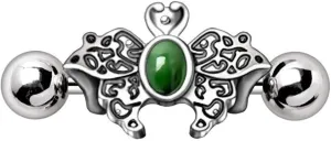 Stainless Steel Ornate Green Butterfly Cartilage Cuff Earring