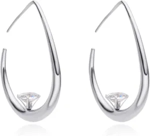 Stainless Steel Teardrop CZ Hoop Earrings for Women,14k Gold Plated Large Oval Pull Through Waterdrop Hoop Earrings Lightweight