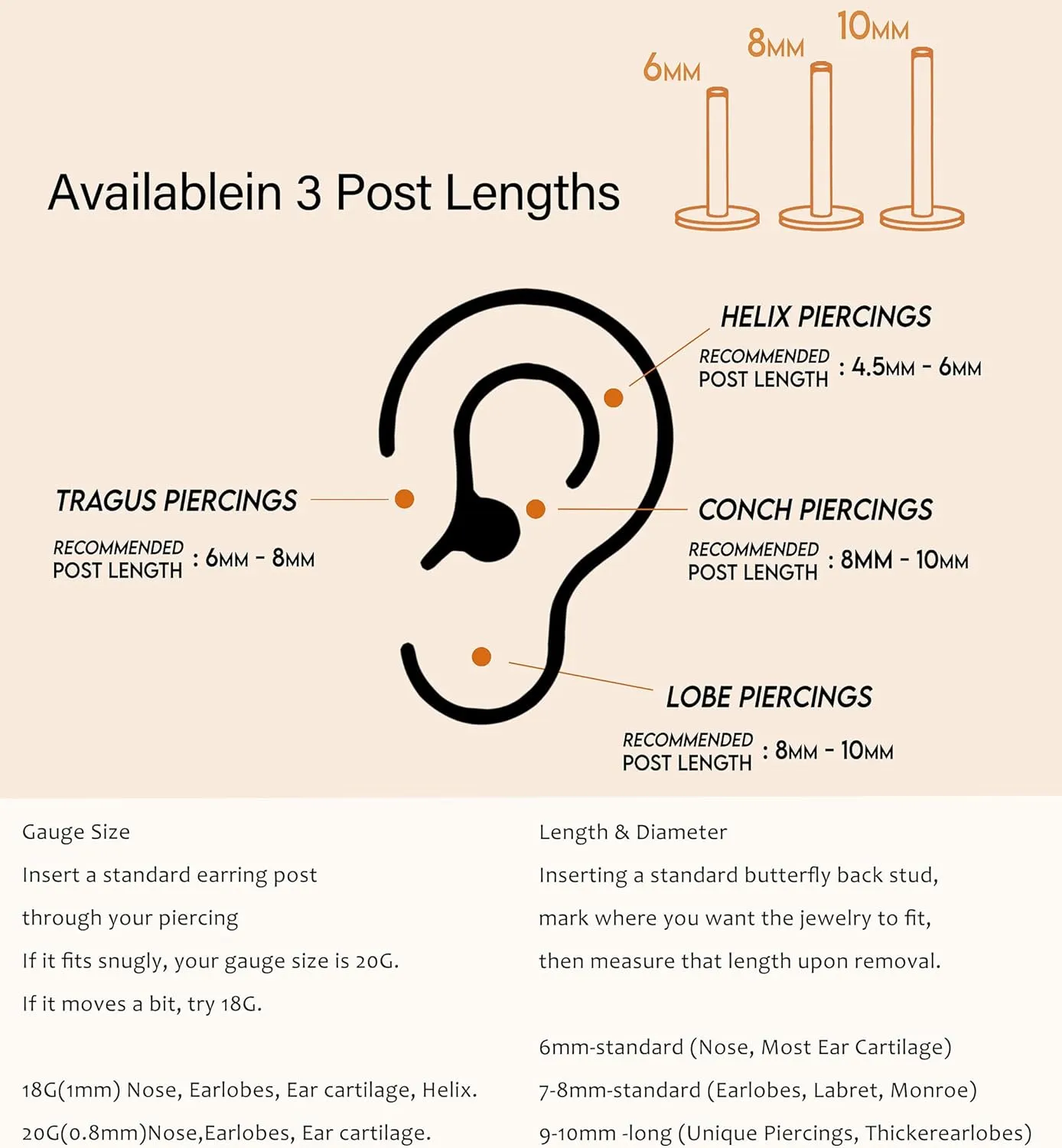 Staligue 18G/20G Threadless Nose Studs,316L Surgical Steel Push in Nose Rings Studs CZ Tragus Conch Helix piercing jewelry Flat Back Earrings Lip Labret Gold Nose Studs Monroe Medusa Piercing Jewelry