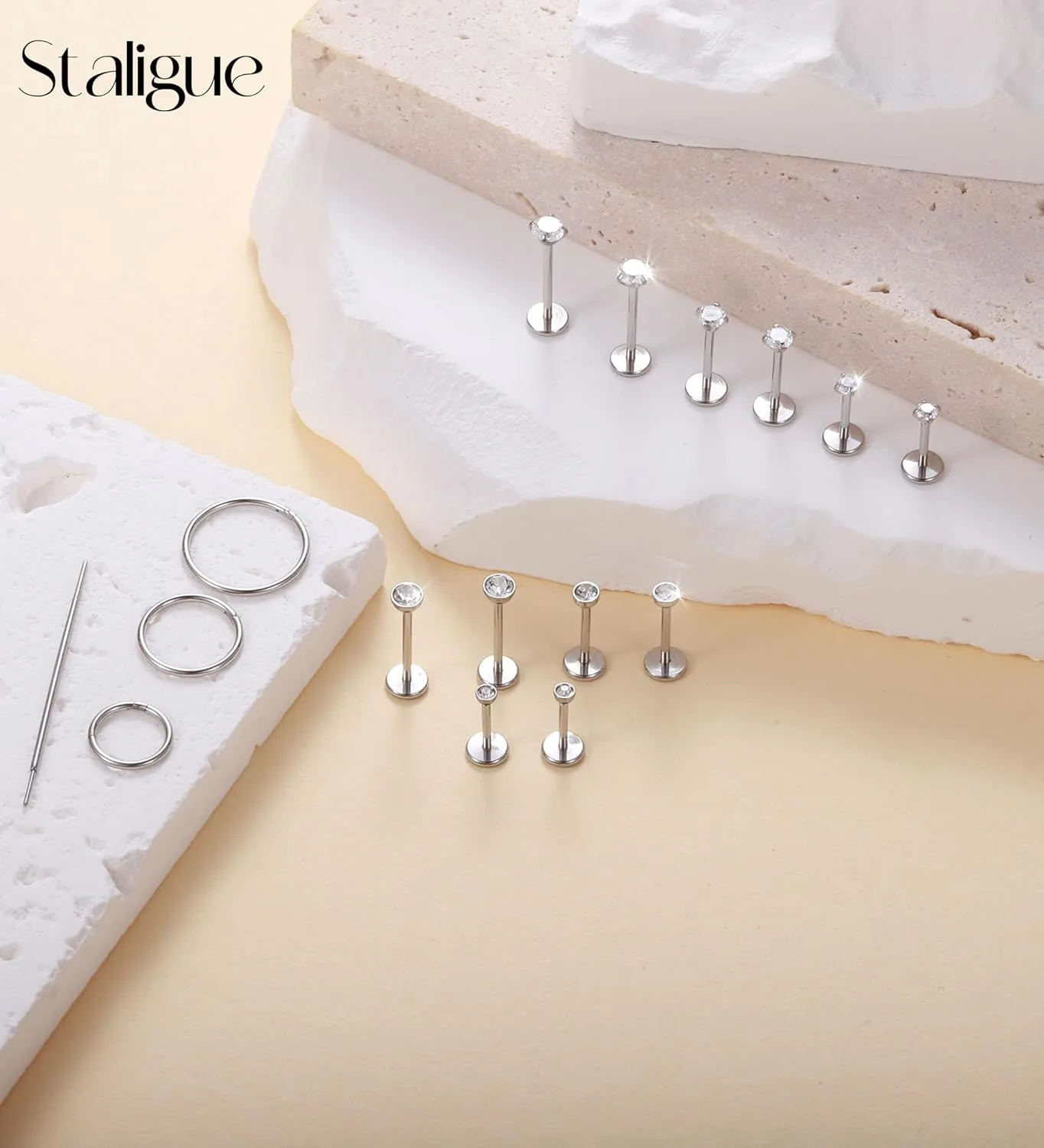 Staligue 18G/20G Threadless Nose Studs,316L Surgical Steel Push in Nose Rings Studs CZ Tragus Conch Helix piercing jewelry Flat Back Earrings Lip Labret Gold Nose Studs Monroe Medusa Piercing Jewelry
