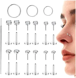 Staligue 18G/20G Threadless Nose Studs,316L Surgical Steel Push in Nose Rings Studs CZ Tragus Conch Helix piercing jewelry Flat Back Earrings Lip Labret Gold Nose Studs Monroe Medusa Piercing Jewelry