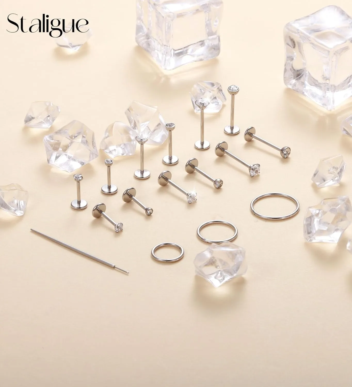 Staligue 18G/20G Threadless Nose Studs,316L Surgical Steel Push in Nose Rings Studs CZ Tragus Conch Helix piercing jewelry Flat Back Earrings Lip Labret Gold Nose Studs Monroe Medusa Piercing Jewelry
