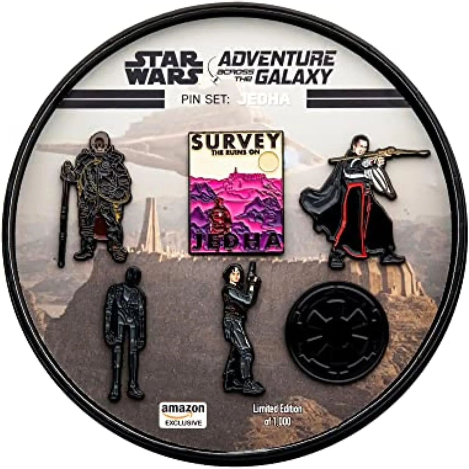 STAR WARS Adventure Across The Galaxy: Survey The Runs On Jedha Metal-Based and Enamel 6 Pin Set with Officially Licensed Box (Amazon Exclusive). Pin Set Color: Multicolor.