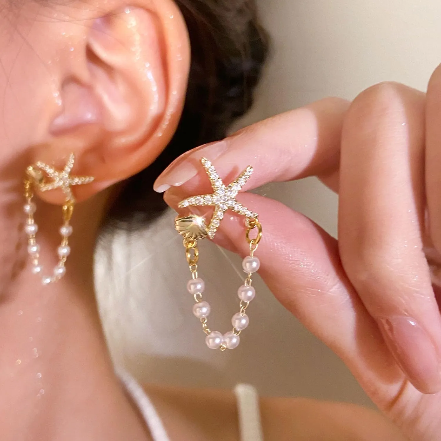 Starfish Earrings for Women Pearl Shell Earrings Gold Shell Starfish Earrings Summer Earrings Ocean Beach Jewelry for Women