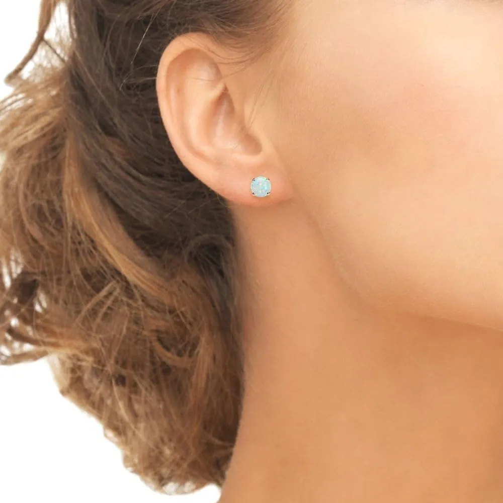 Sterling Silver 6mm Round Synthetic Opal Stud Earrings for Women