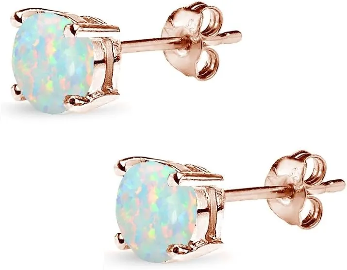 Sterling Silver 6mm Round Synthetic Opal Stud Earrings for Women