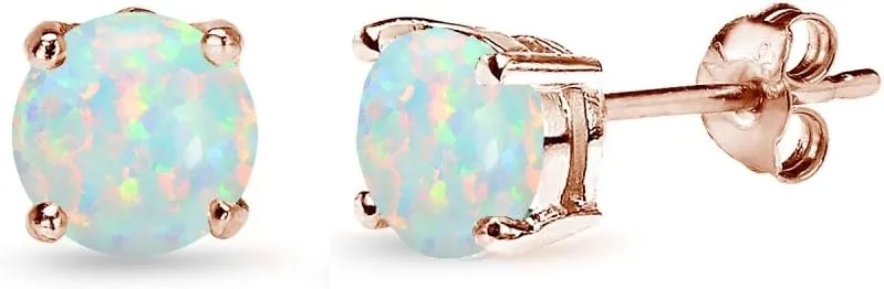 Sterling Silver 6mm Round Synthetic Opal Stud Earrings for Women