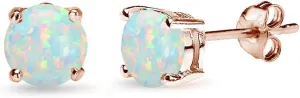 Sterling Silver 6mm Round Synthetic Opal Stud Earrings for Women