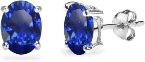 Sterling Silver Created Blue Sapphire Oval-Cut Solitaire Stud Earrings for Women