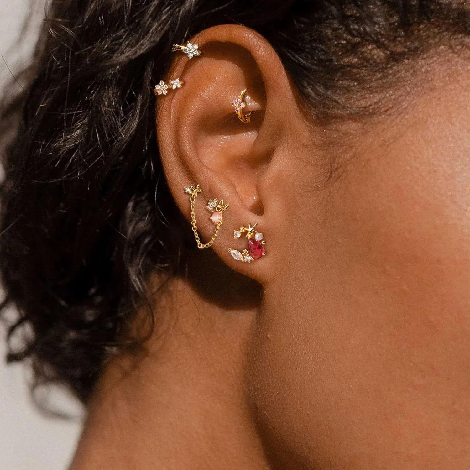 Sterling Silver Earrings for Women - Hypoallergenic Cartilage Earrings for Women Dainty 14K Gold Plated Stud Huggie Hoop Earrings Dangle Chain Earrings Cartilage Earring Gold Jewelry for Women