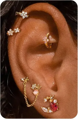 Sterling Silver Earrings for Women - Hypoallergenic Cartilage Earrings for Women Dainty 14K Gold Plated Stud Huggie Hoop Earrings Dangle Chain Earrings Cartilage Earring Gold Jewelry for Women