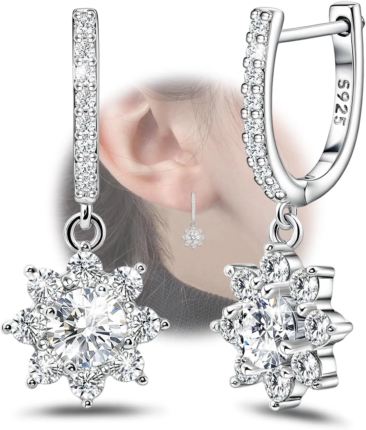 Sterling Silver Hoop Earrings for Women Classic - Hypoallergenic Loop Earrings Trendy Cubic Zirconia Huggie Earrings for Sensitive Ears Fashion Lightweight Hoop Earrings Gifts for Birthday Christmas