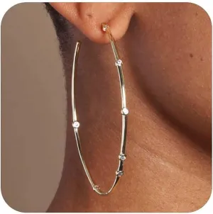 Sterling Silver Hoop Earrings Large gold hoop earrings for women,14k Gold Plated Thin Hypoallergenic Lightweight Cubic Zirconia Hoops Earrings Gold Jewelry for Women Trendy Gifts 50mm