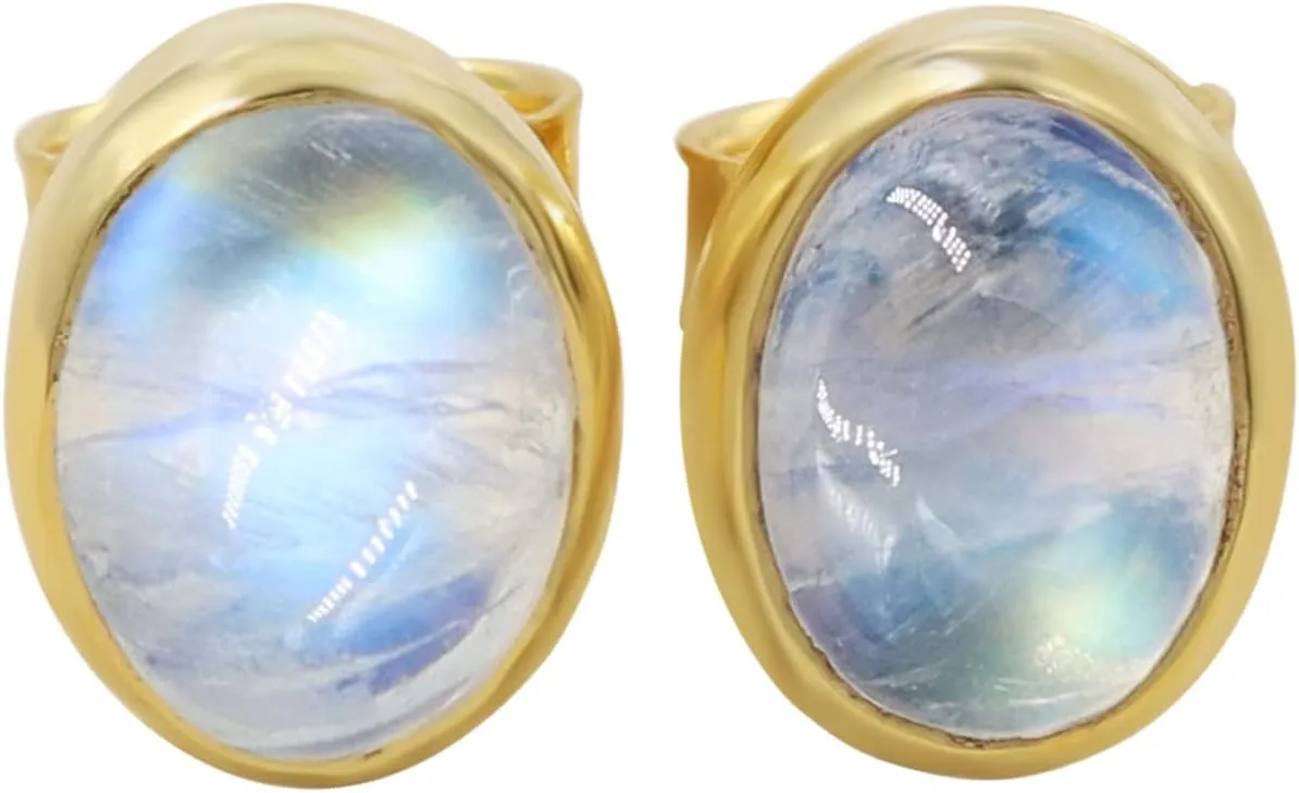 Sterling Silver Lapis Lazuli/Moonstone Oval Shape Stud Earrings For Women Girls
