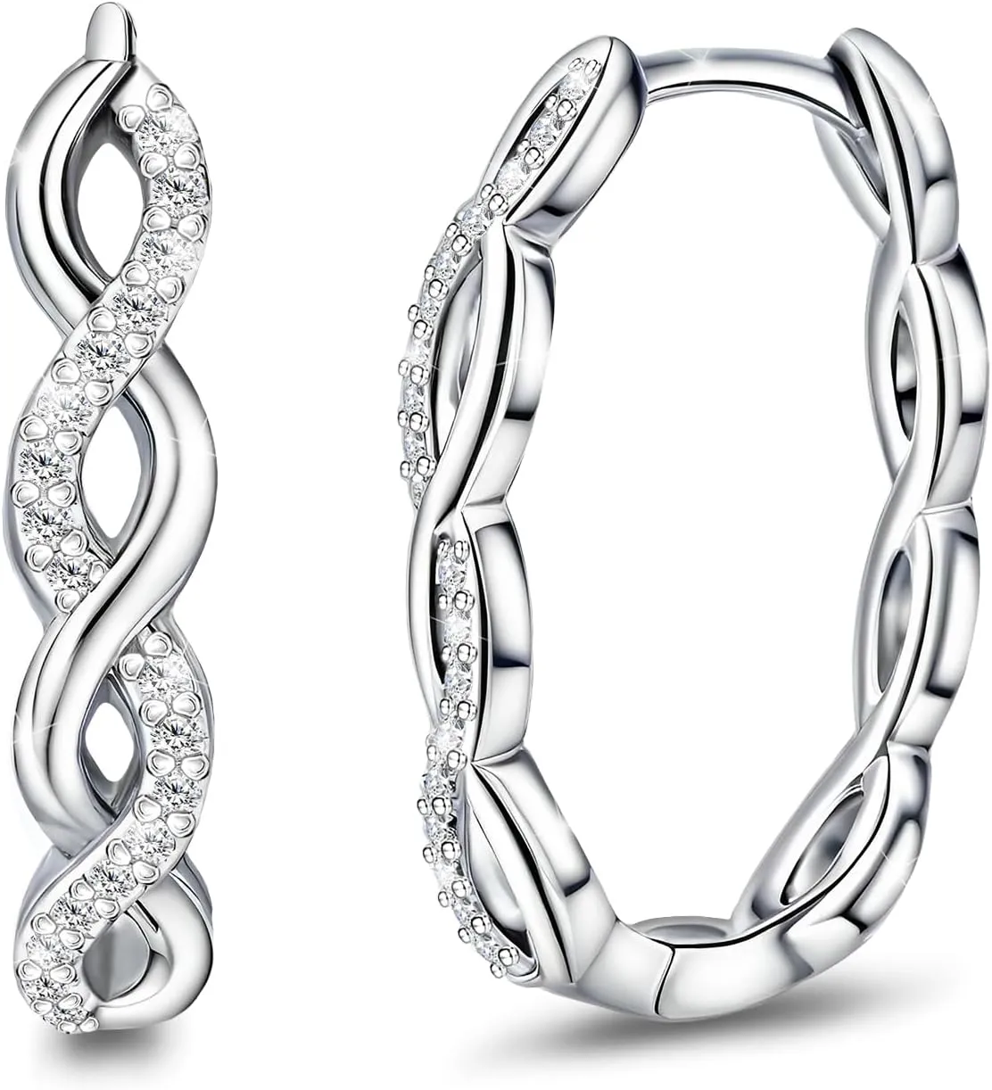 Sterling Silver Oval Hoop Earrings for Women Trendy Hypoallergenic Twist Hoop Earrings Cubic Zirconia Loop Earrings for Sensitive Ears Lightweight Fashion Huggie Earrings for Ladies Birthday Gifts