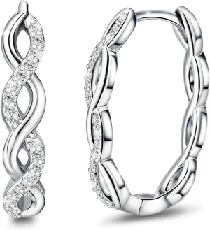 Sterling Silver Oval Hoop Earrings for Women Trendy Hypoallergenic Twist Hoop Earrings Cubic Zirconia Loop Earrings for Sensitive Ears Lightweight Fashion Huggie Earrings for Ladies Birthday Gifts