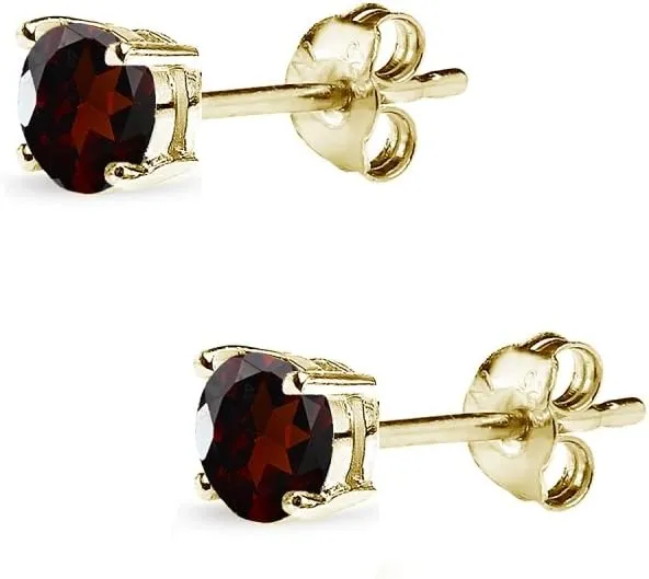 Sterling Silver Round-Cut Solitaire Garnet Gemstone Stud Earrings for Women