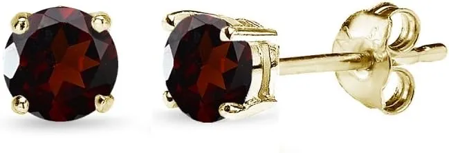 Sterling Silver Round-Cut Solitaire Garnet Gemstone Stud Earrings for Women