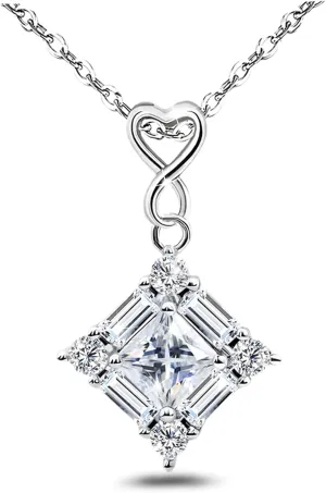 Sterling Silver Square Necklace for Women Shiny Cz Square Heart Necklace Diamond Pendant Necklace Dainty Sparkling Exquisite Luxury Jewelry for Mom Wife Wedding Mother's Day Anniversary Birthday Gifts