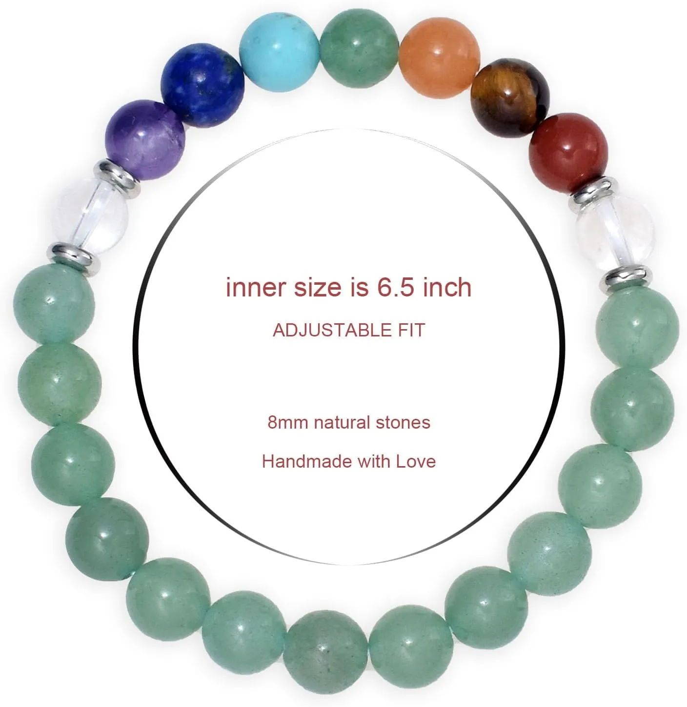 Strong Healing Crystal Bracelet 8MM Genuine Stone Bracelet Lucky Beaded Bracelet Chakra Bracelet 6.5 inch Positive Energy Bracelet Inspirational Gifts for Women Mom