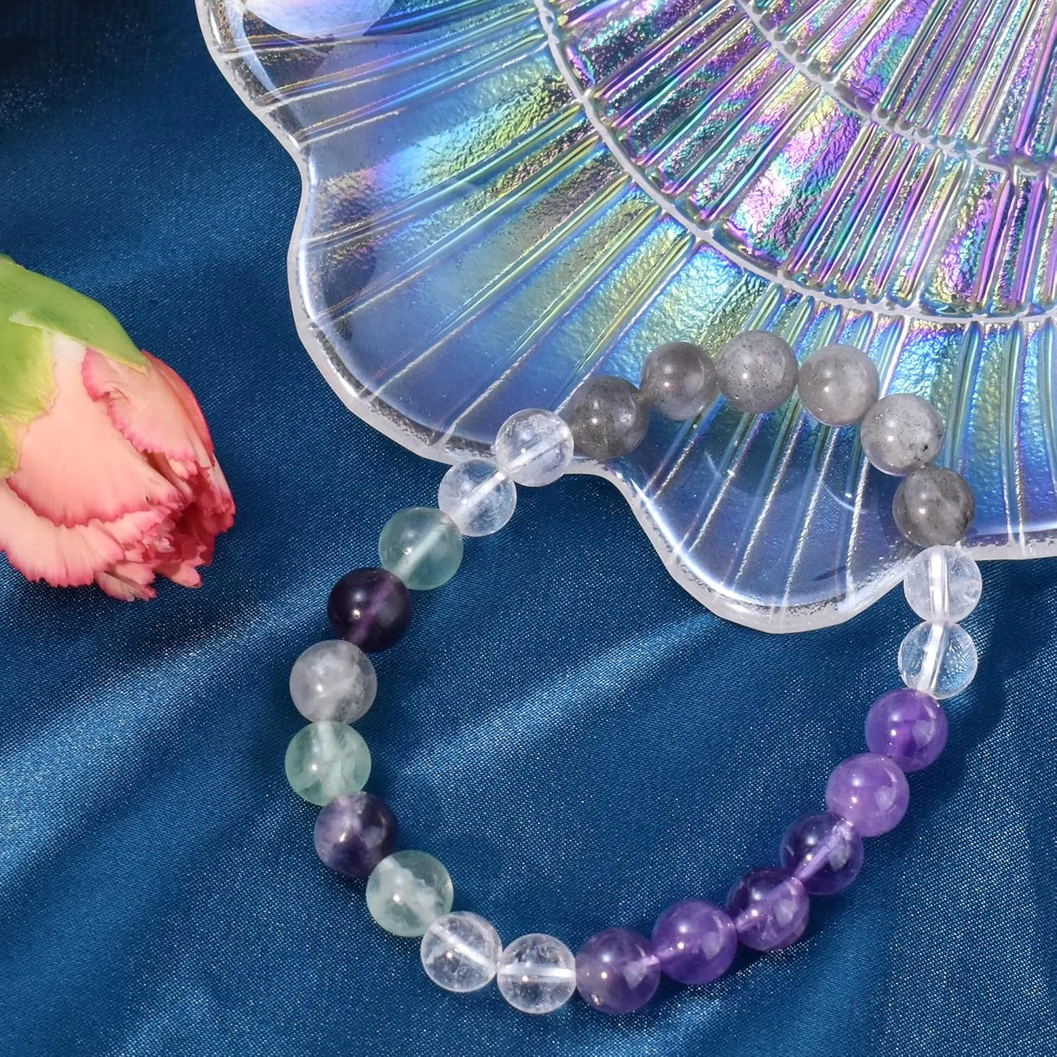 Strong Healing Crystal Bracelet 8MM Genuine Stone Bracelet Lucky Beaded Bracelet Chakra Bracelet 6.5 inch Positive Energy Bracelet Inspirational Gifts for Women Mom