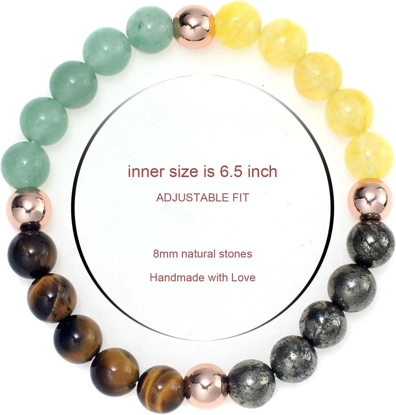 Strong Healing Crystal Bracelet 8MM Genuine Stone Bracelet Lucky Beaded Bracelet Chakra Bracelet 6.5 inch Positive Energy Bracelet Inspirational Gifts for Women Mom