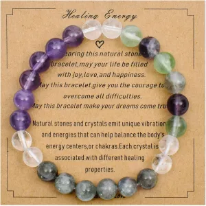 Strong Healing Crystal Bracelet 8MM Genuine Stone Bracelet Lucky Beaded Bracelet Chakra Bracelet 6.5 inch Positive Energy Bracelet Inspirational Gifts for Women Mom