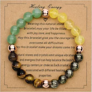 Strong Healing Crystal Bracelet 8MM Genuine Stone Bracelet Lucky Beaded Bracelet Chakra Bracelet 6.5 inch Positive Energy Bracelet Inspirational Gifts for Women Mom