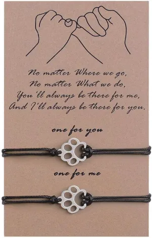 SUNSH Vet Tech Gifts 2Pcs Charm Dog Cat Paw Bracelets for Women Teen Girls Boy Kids Couple Pinky Promise Handmade Adjustable String with Wish Card Jewelry Lover Mother Daughter Friendship Gifts