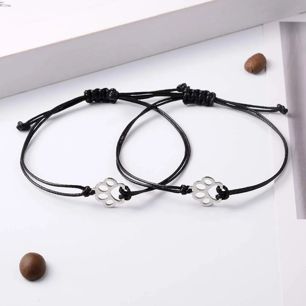 SUNSH Vet Tech Gifts 2Pcs Charm Dog Cat Paw Bracelets for Women Teen Girls Boy Kids Couple Pinky Promise Handmade Adjustable String with Wish Card Jewelry Lover Mother Daughter Friendship Gifts