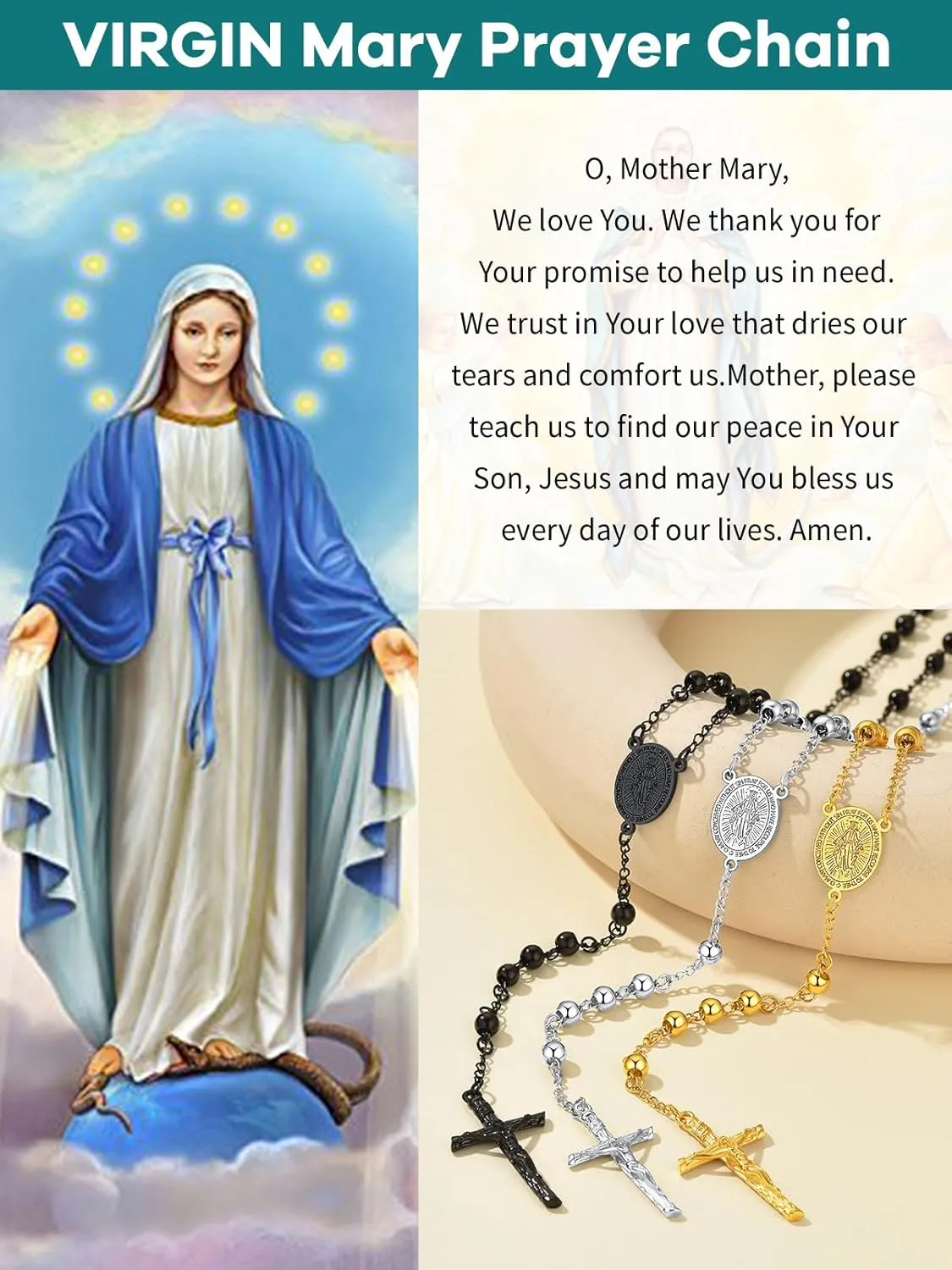 Supcare Rosary for Men Women Catholic Necklace Rosary Beads,Customized (with Gift Packing)