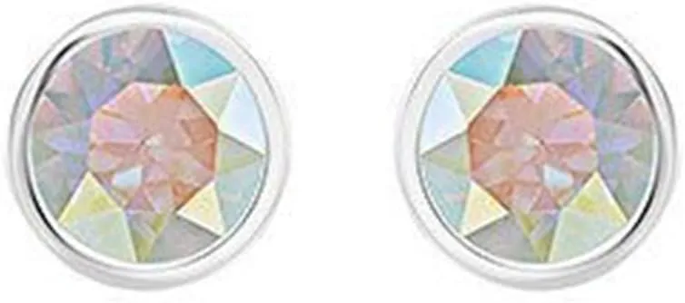 Swarovski Aurora Borealis Crystal Solitaire Studs Pierced Earrings Rhodium #5101343