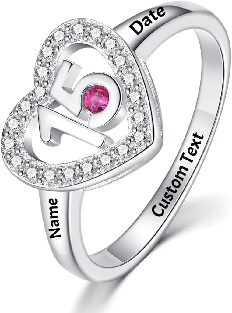 Sweet 16 Gifts for Girls Birthday Decorations Sixteen 16th Ring Jewelry Gift Ideas Daughter Rings Birthstone Teen Teens Personalized Women Engraved Custom Name Sterling Silver