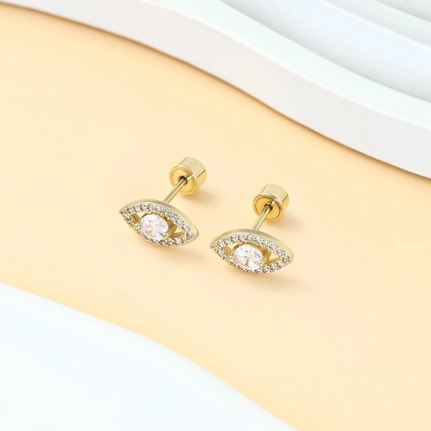 Sweetkiki Flat Back Earrings, Star Bow Evil Eye Stud Earrings in 14K Gold Plated Hypoallergenic | Cartilage Earring | Tragus Helix Piercing Jewelry | Threadless Push in Flatback Nap Earrings for Women