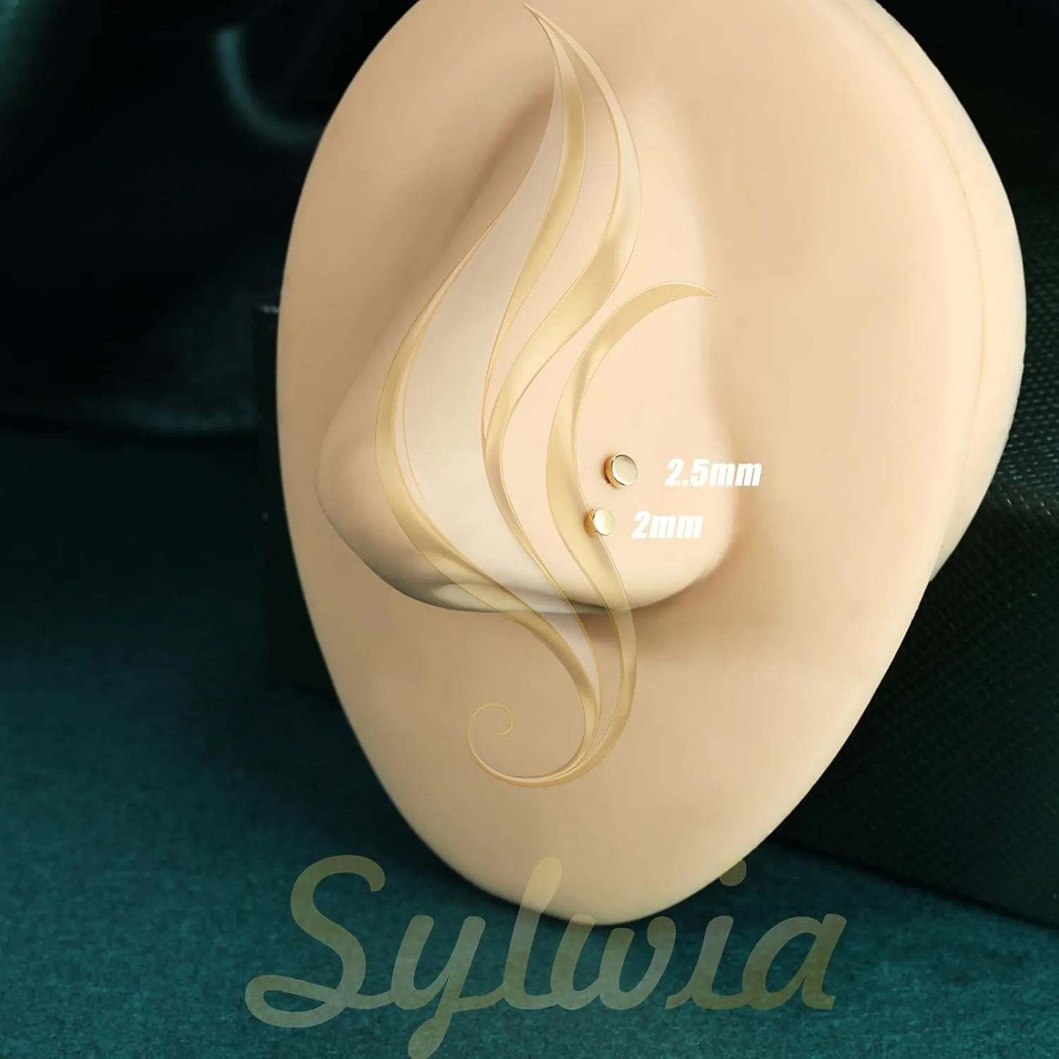 SYLWIA 14K Real Gold Nose Studs, 18G 20G Solid Gold L-Shaped Nose Rings, 2/2.5MM Ball Cute Nose Stud Ring Hypoallergenic Nose Piercings for Women Men