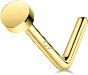 SYLWIA 14K Real Gold Nose Studs, 18G 20G Solid Gold L-Shaped Nose Rings, 2/2.5MM Ball Cute Nose Stud Ring Hypoallergenic Nose Piercings for Women Men