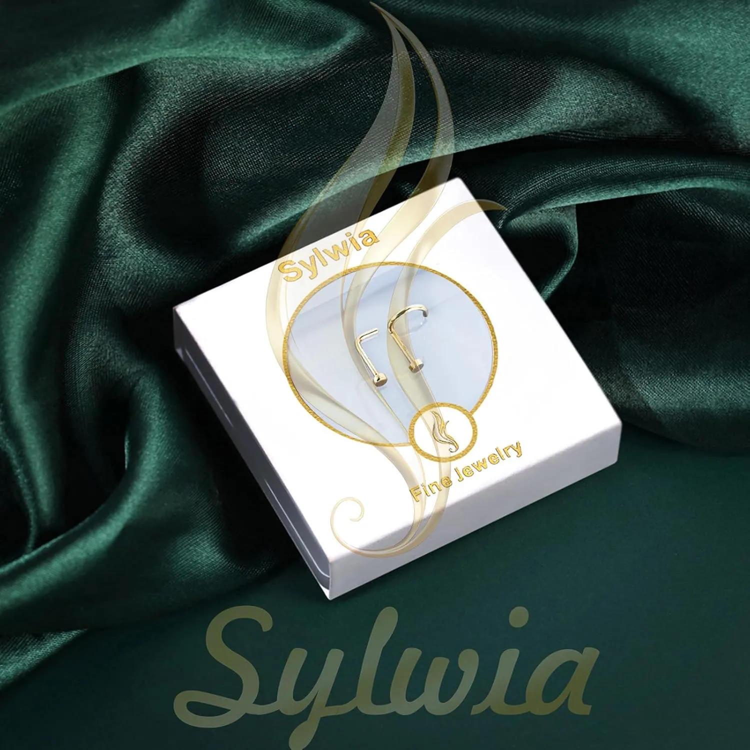 SYLWIA 14K Real Gold Nose Studs, 18G 20G Solid Gold L-Shaped Nose Rings, 2/2.5MM Ball Cute Nose Stud Ring Hypoallergenic Nose Piercings for Women Men